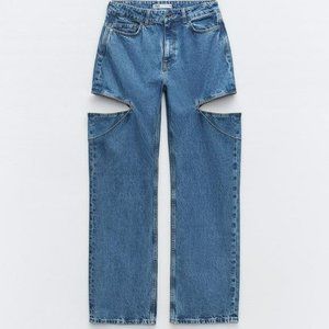 ZARA Z1975 MID WAIST STRAIGHT LEG CUT OUT JEWEL JEANS